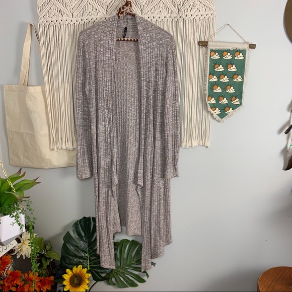 Edista Marled Neutral Beige Long Waterfall Sweater Cardigan Size Small - Picture 7 of 14